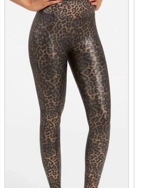 SPANX Faux Leather Leopard Leggings Size Small